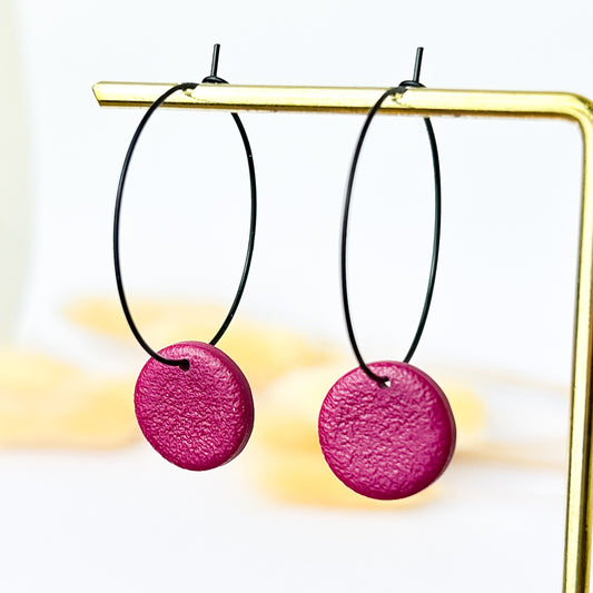 Burgundy and black hoop earrings