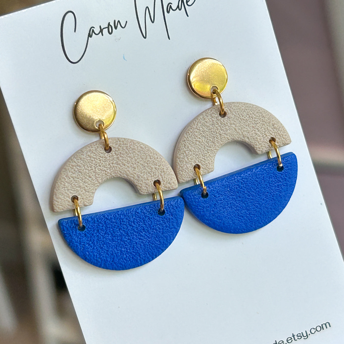 Blue and beige earrings