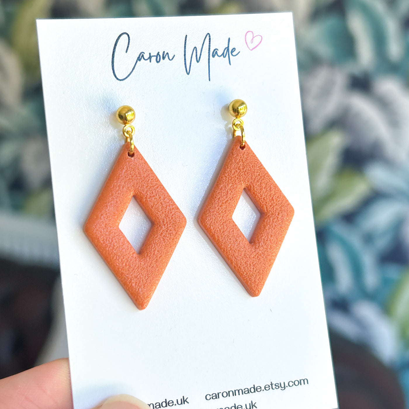 Dark orange geometric shape earrings