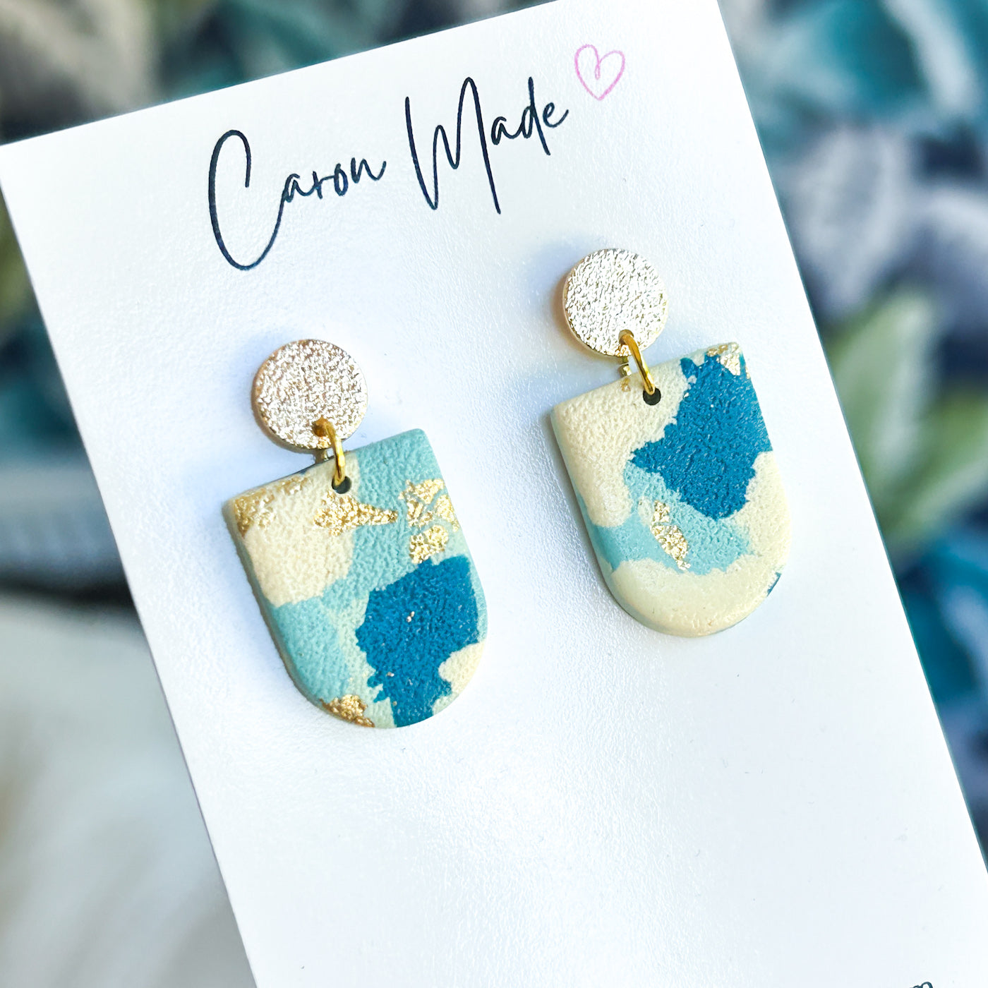 Blue and gold small marbled earrings