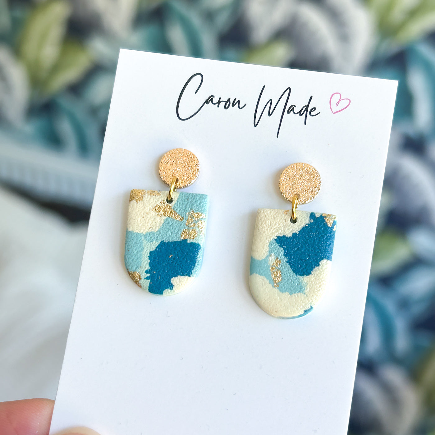 Blue and gold small marbled earrings