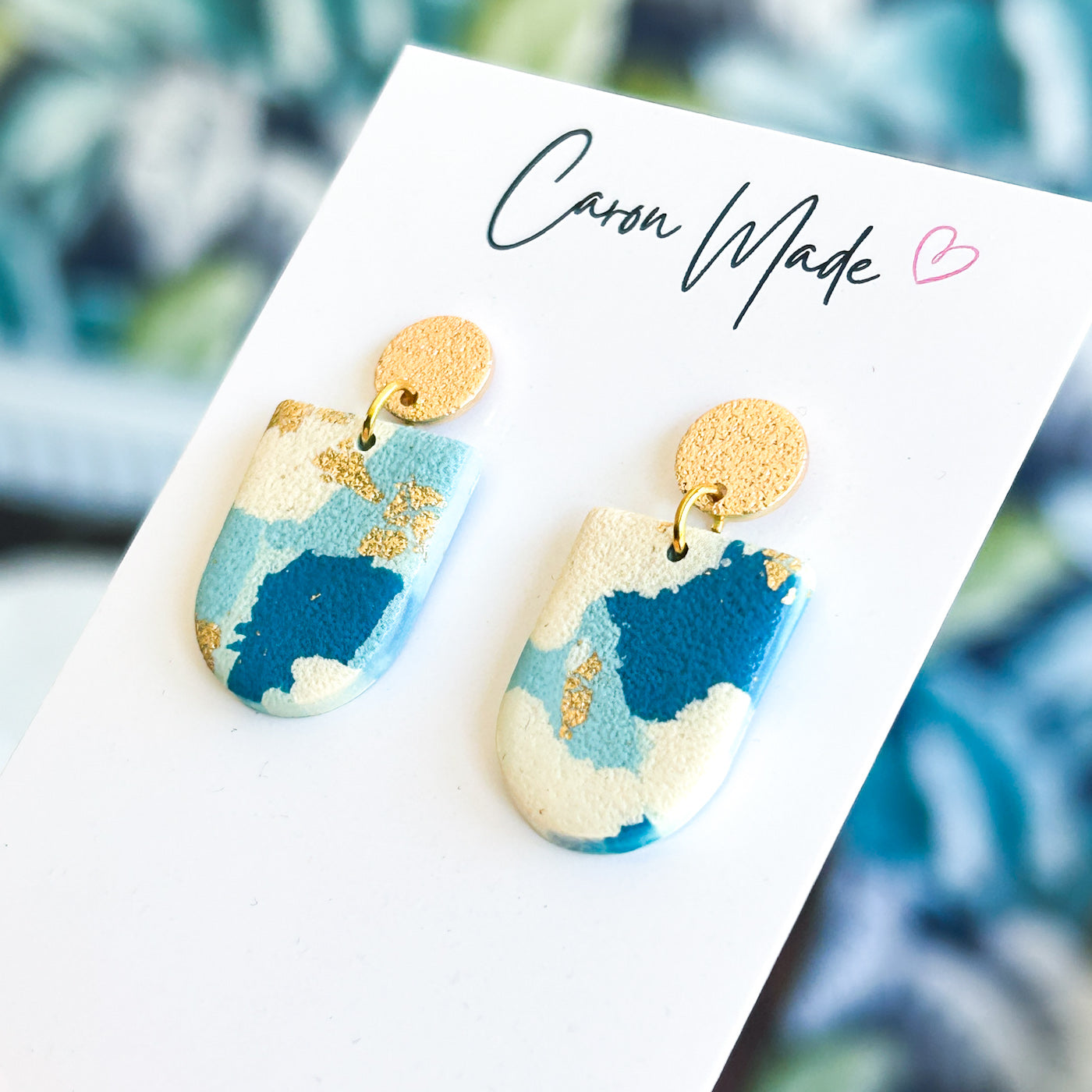 Blue and gold small marbled earrings