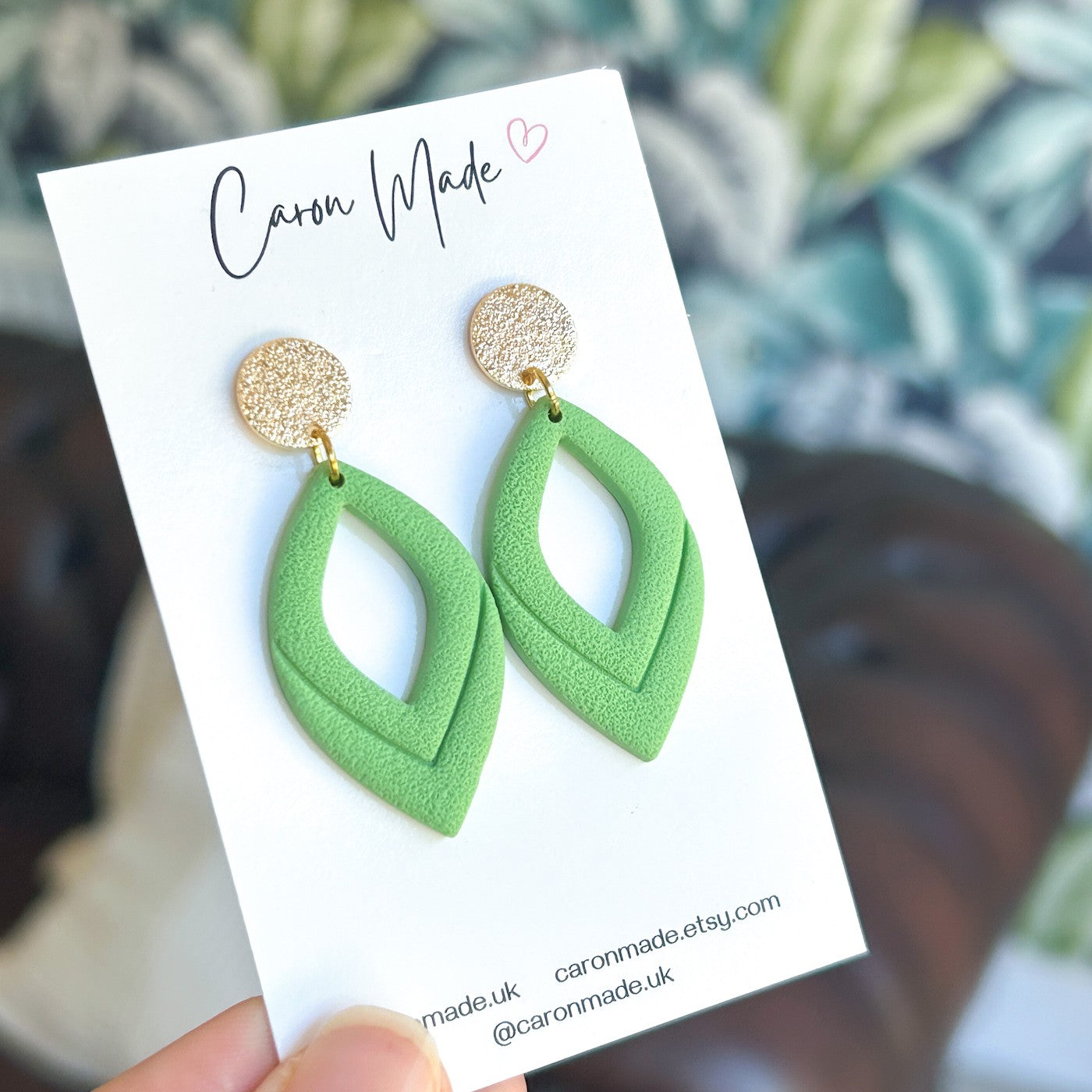 Green and gold petal shape earrings