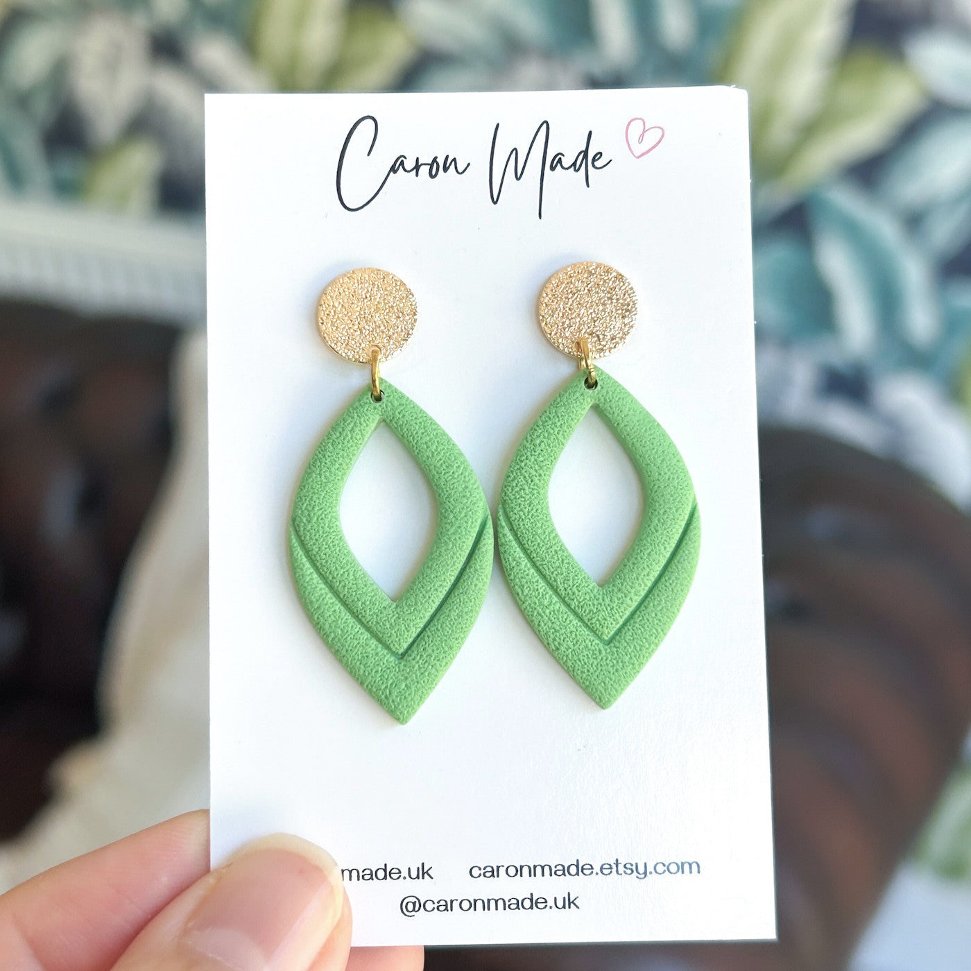 Green and gold petal shape earrings