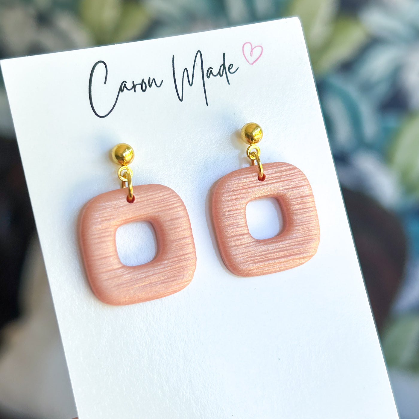 Light peach pearl colour rounded square earrings