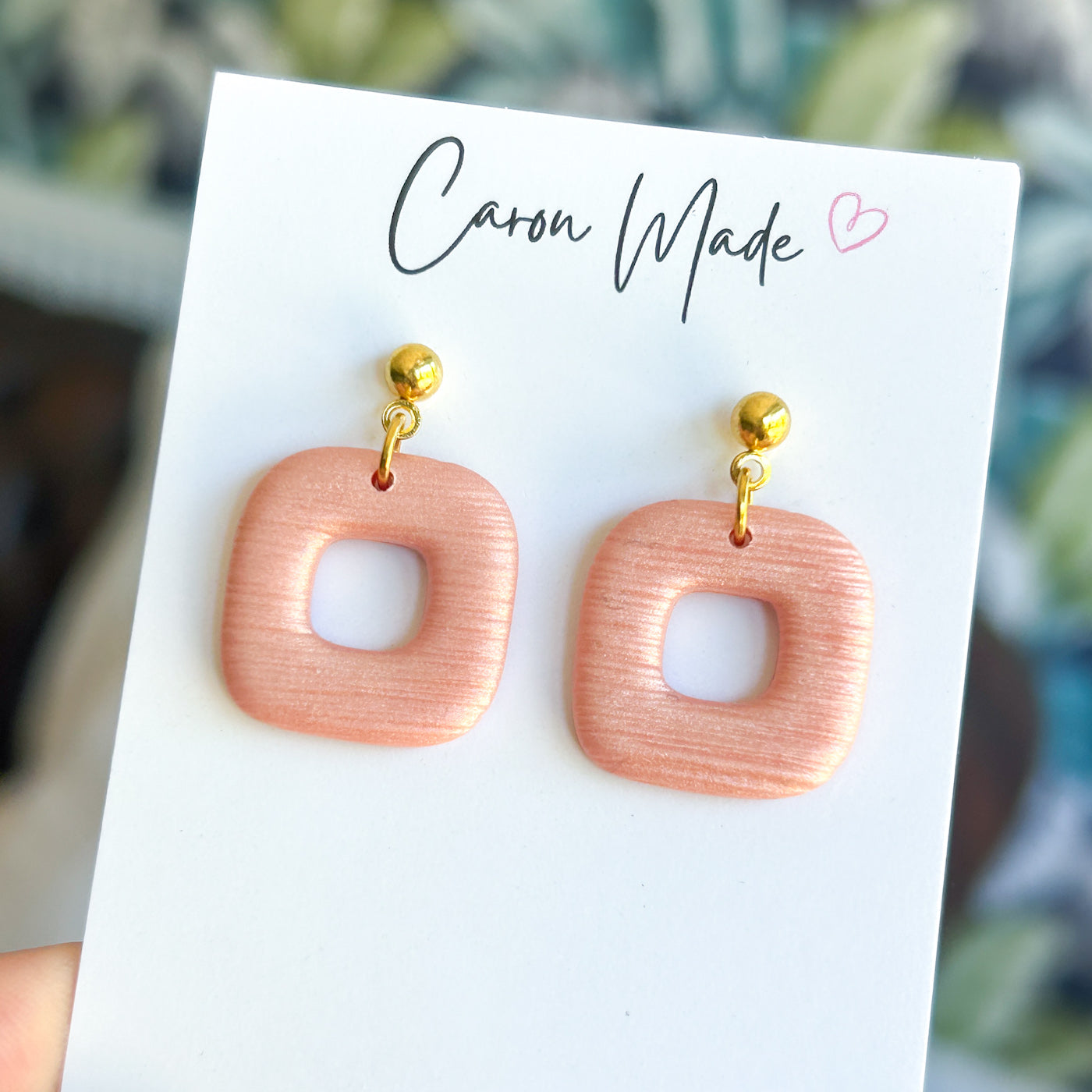 Light peach pearl colour rounded square earrings