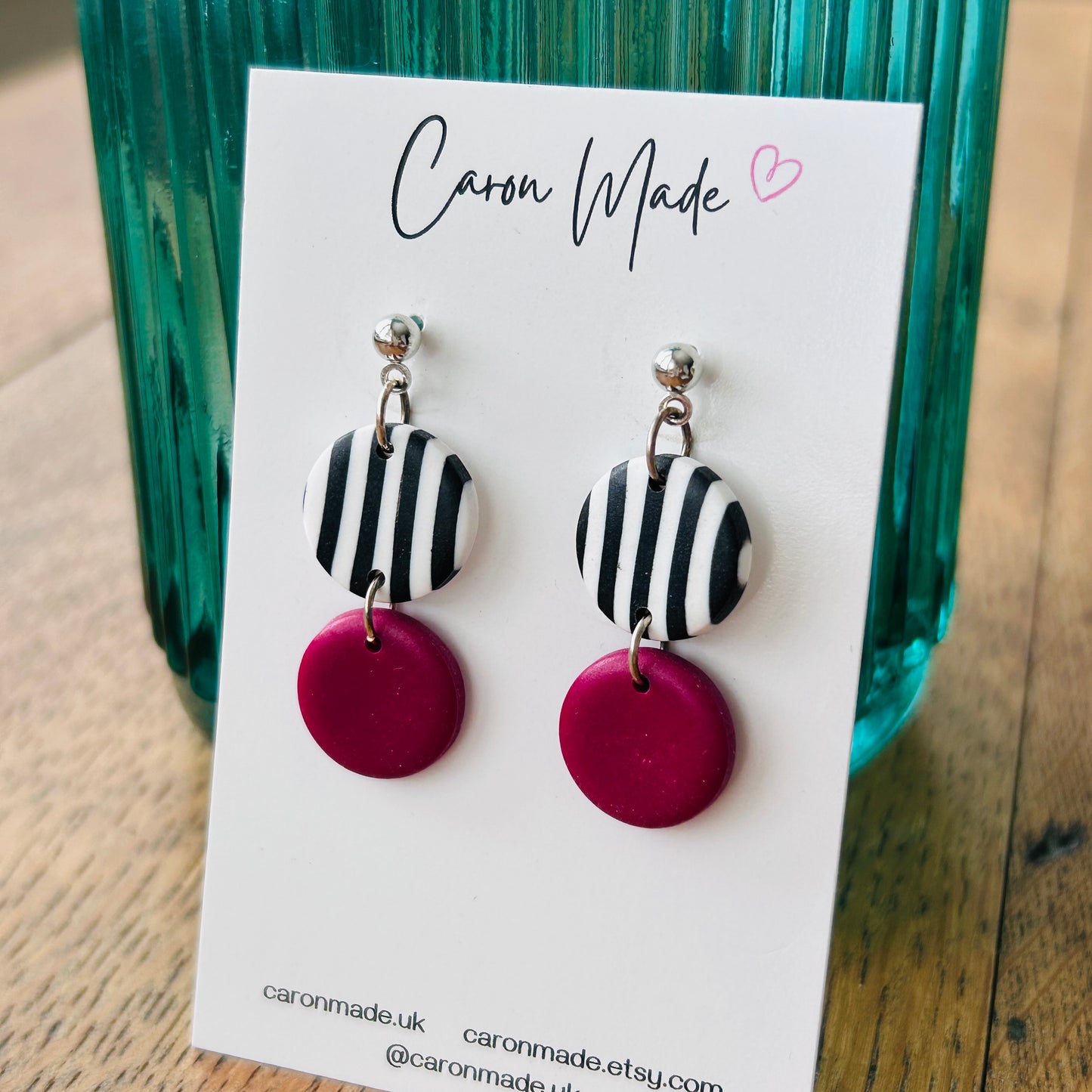 Burgundy and black and white earrings