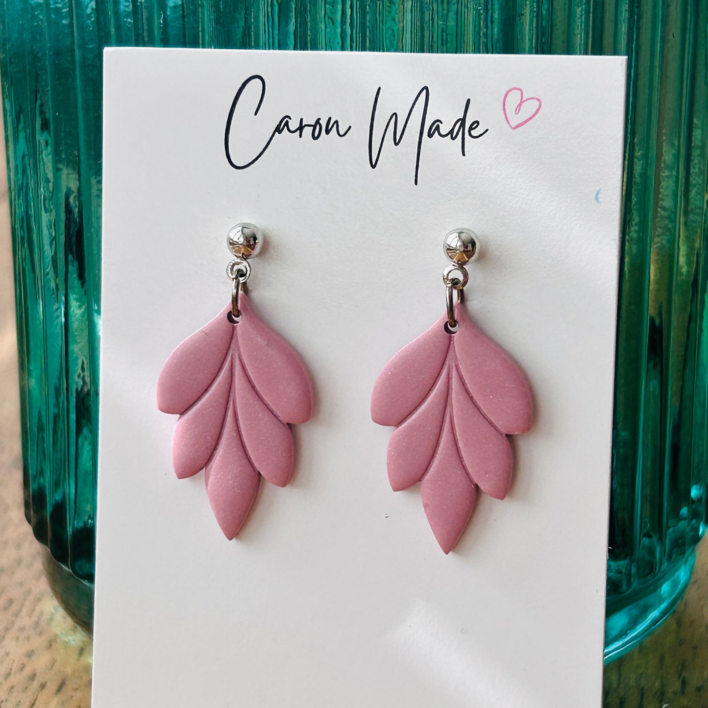 Pink and silver floral shape earrings