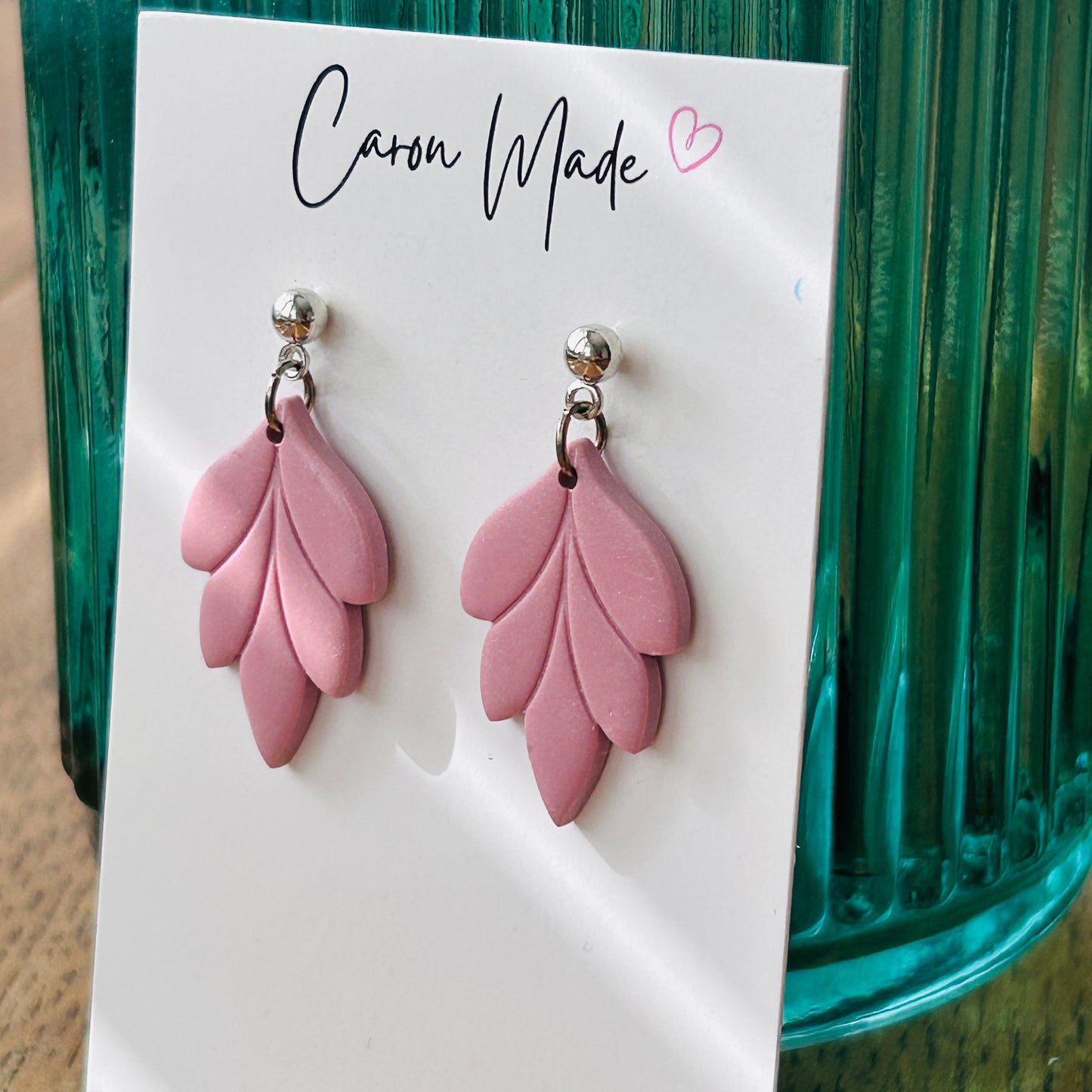 Pink and silver floral shape earrings