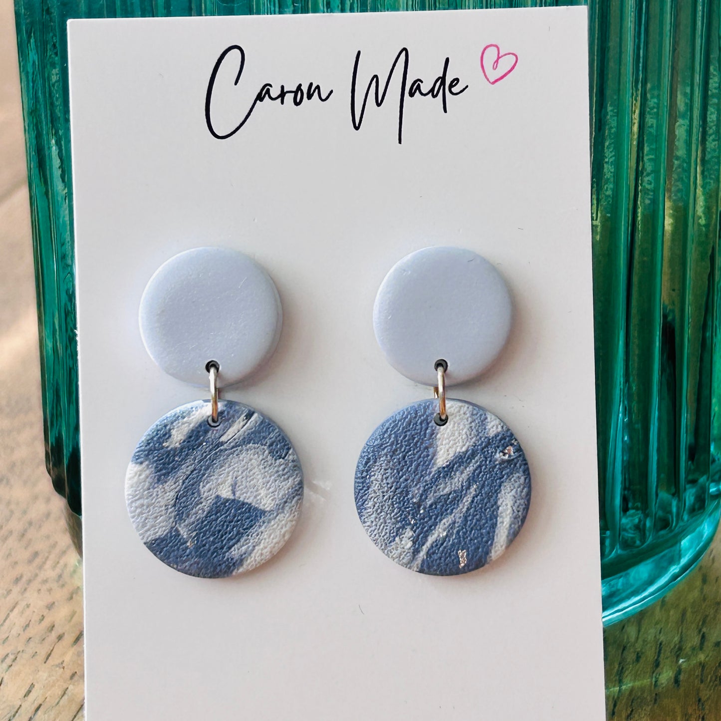 Light blue marbled double circle earrings