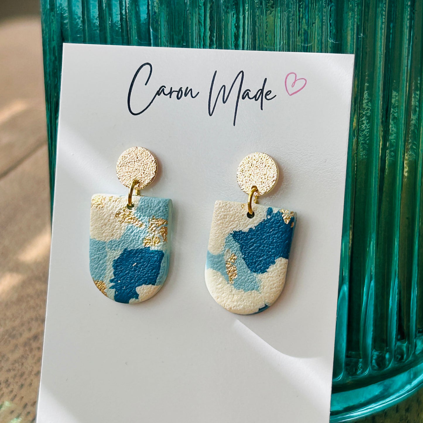 Blue and gold small marbled earrings