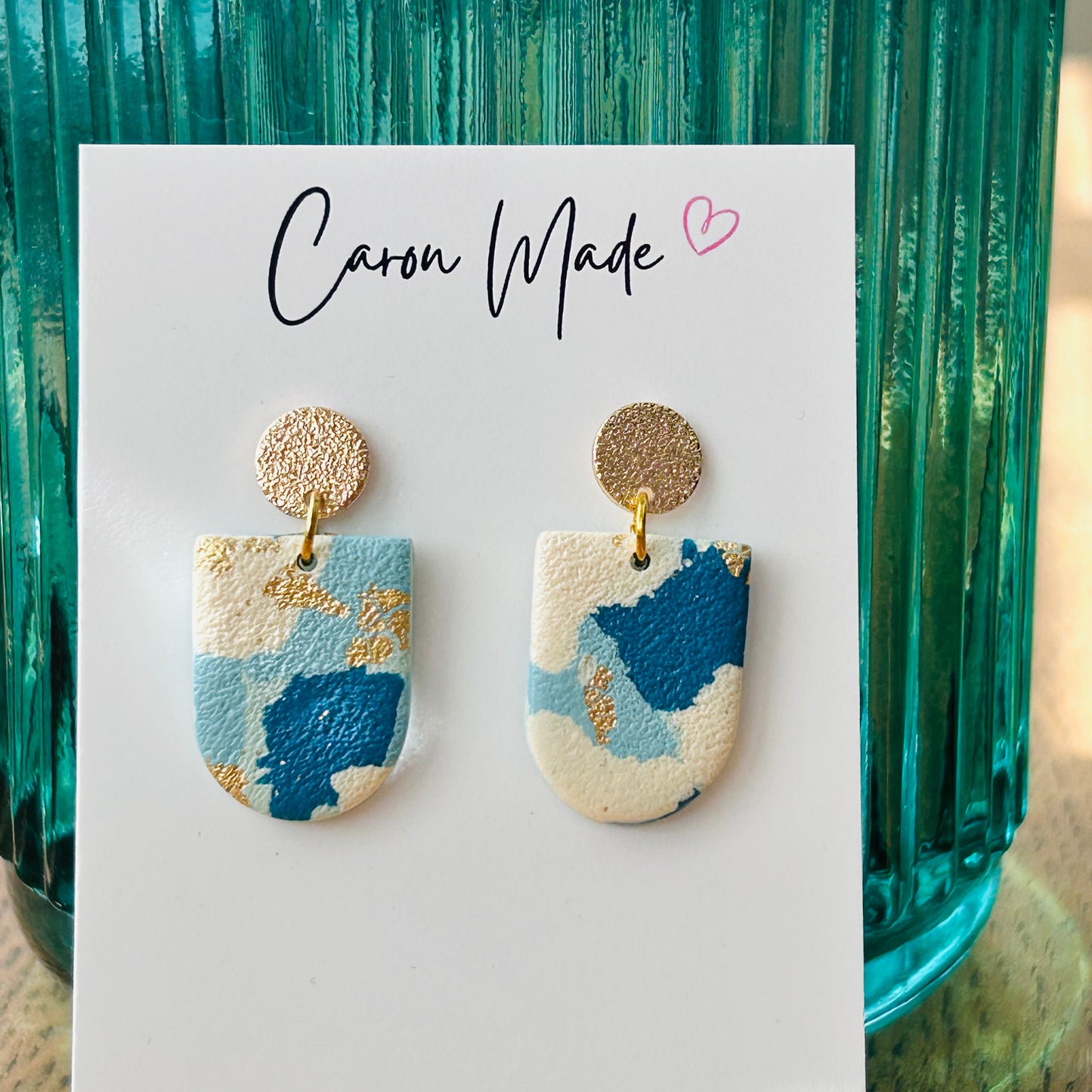 Blue and gold small marbled earrings