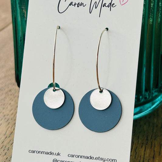 Blue and silver hoop earrings