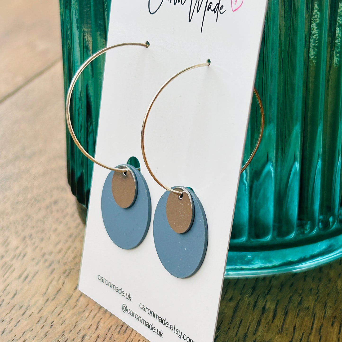 Blue and silver hoop earrings
