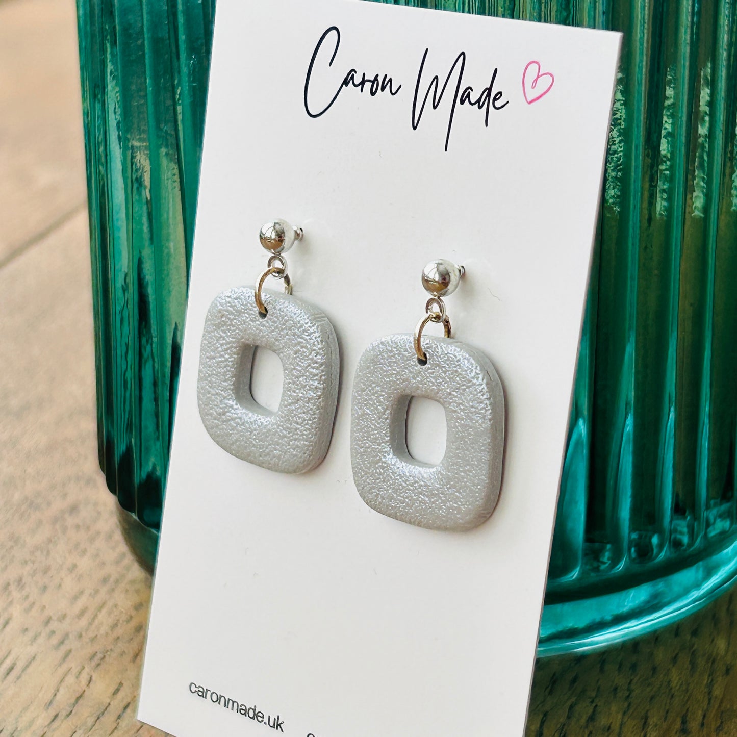Silver grey rounded square earrings