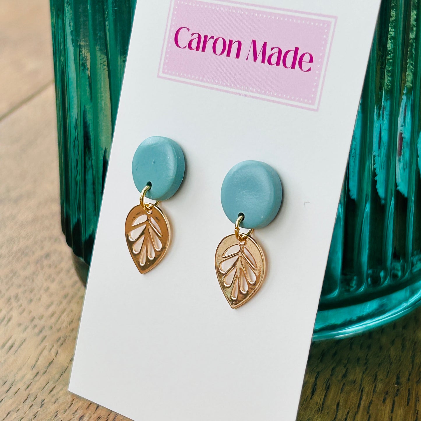 Light blue and gold small drop earrings