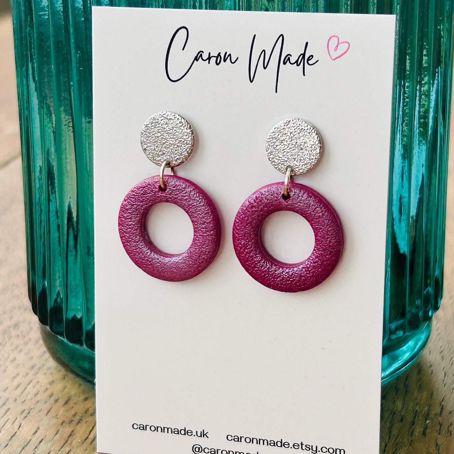Burgundy and silver circle earrings