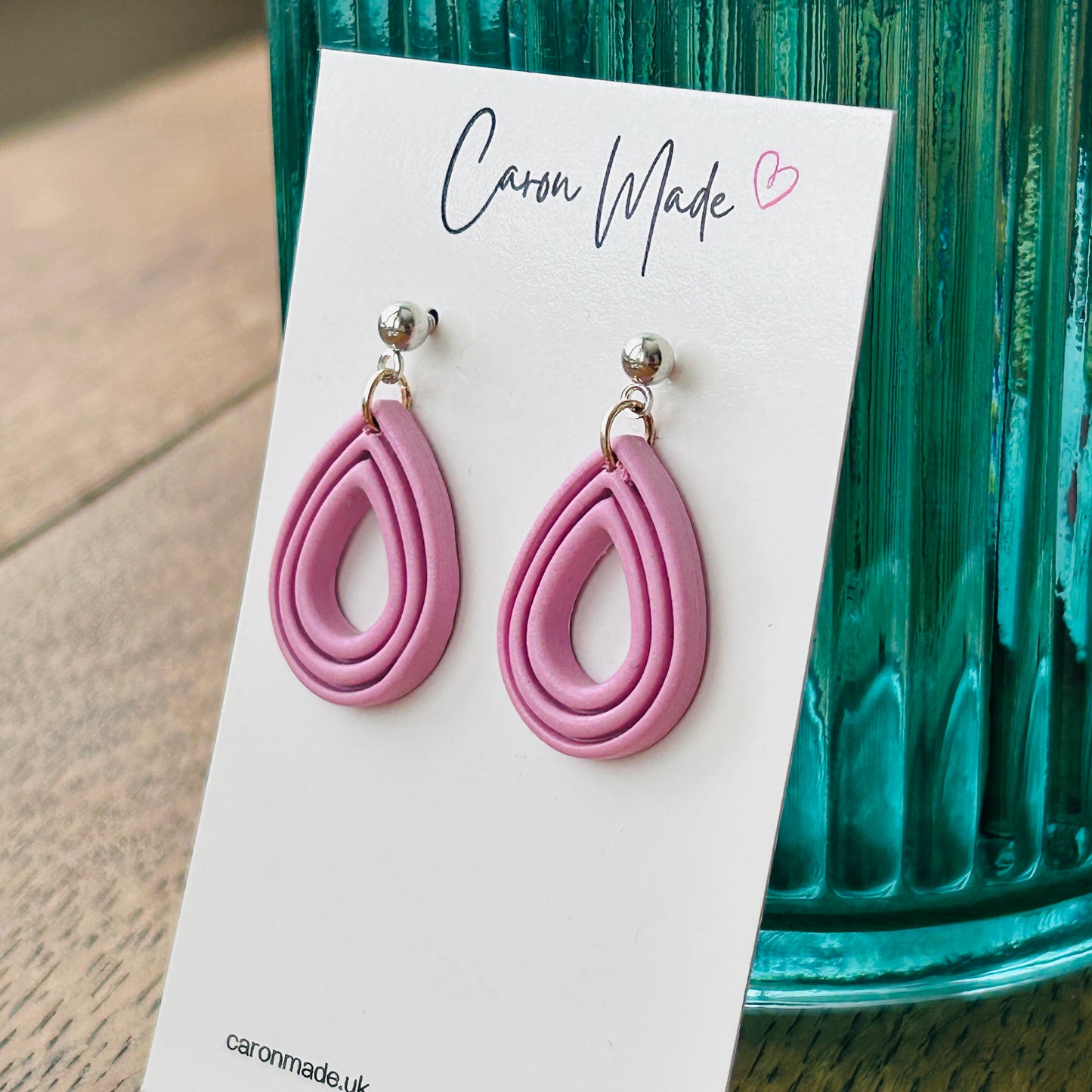 Pink and silver teardrop shape dangle earrings