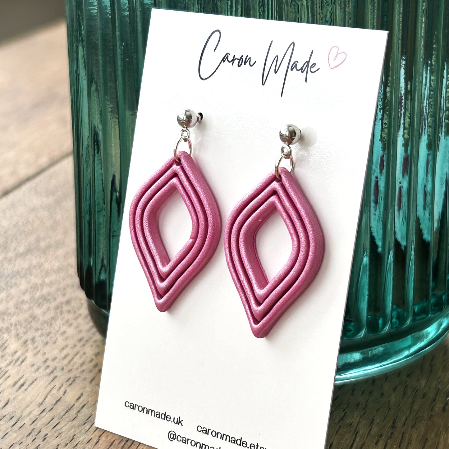 Pink and silver dangle earrings