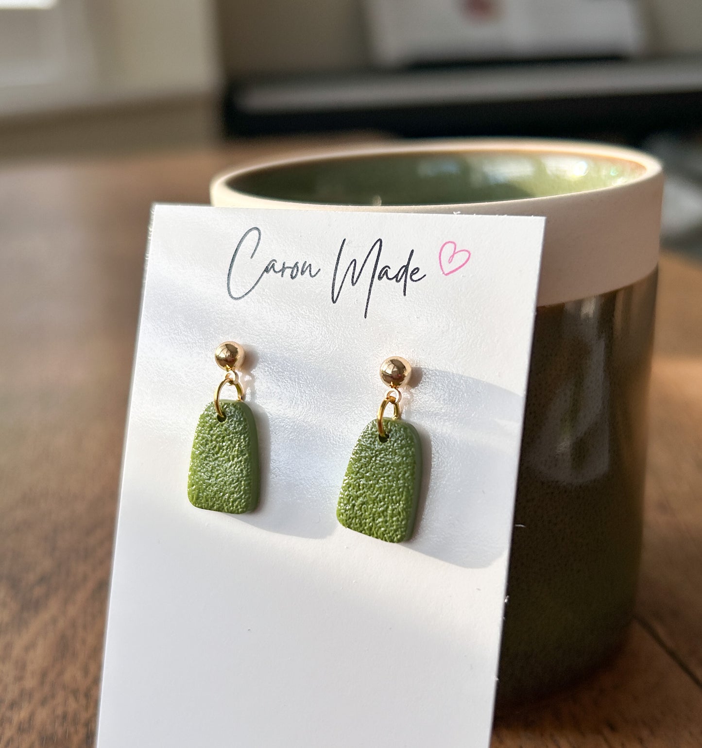 Olive green mini drop earrings
