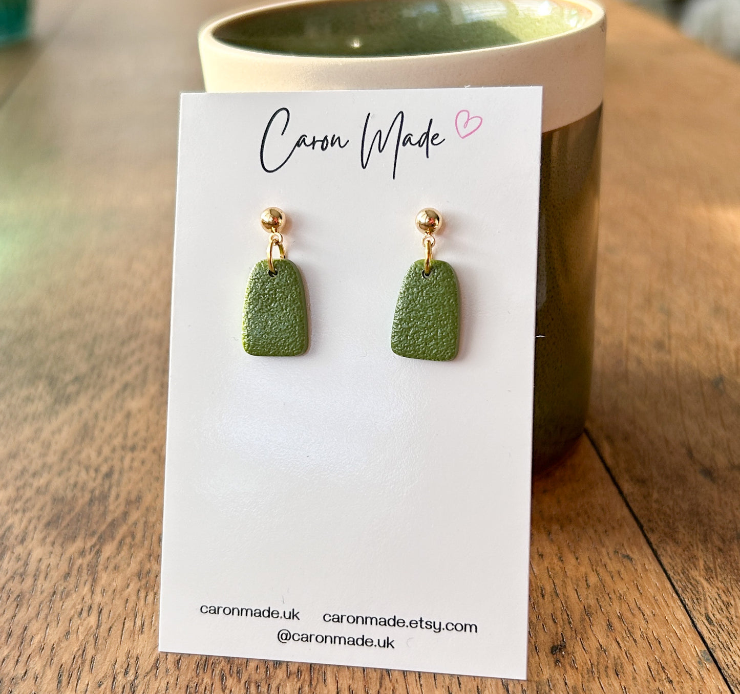 Olive green mini drop earrings