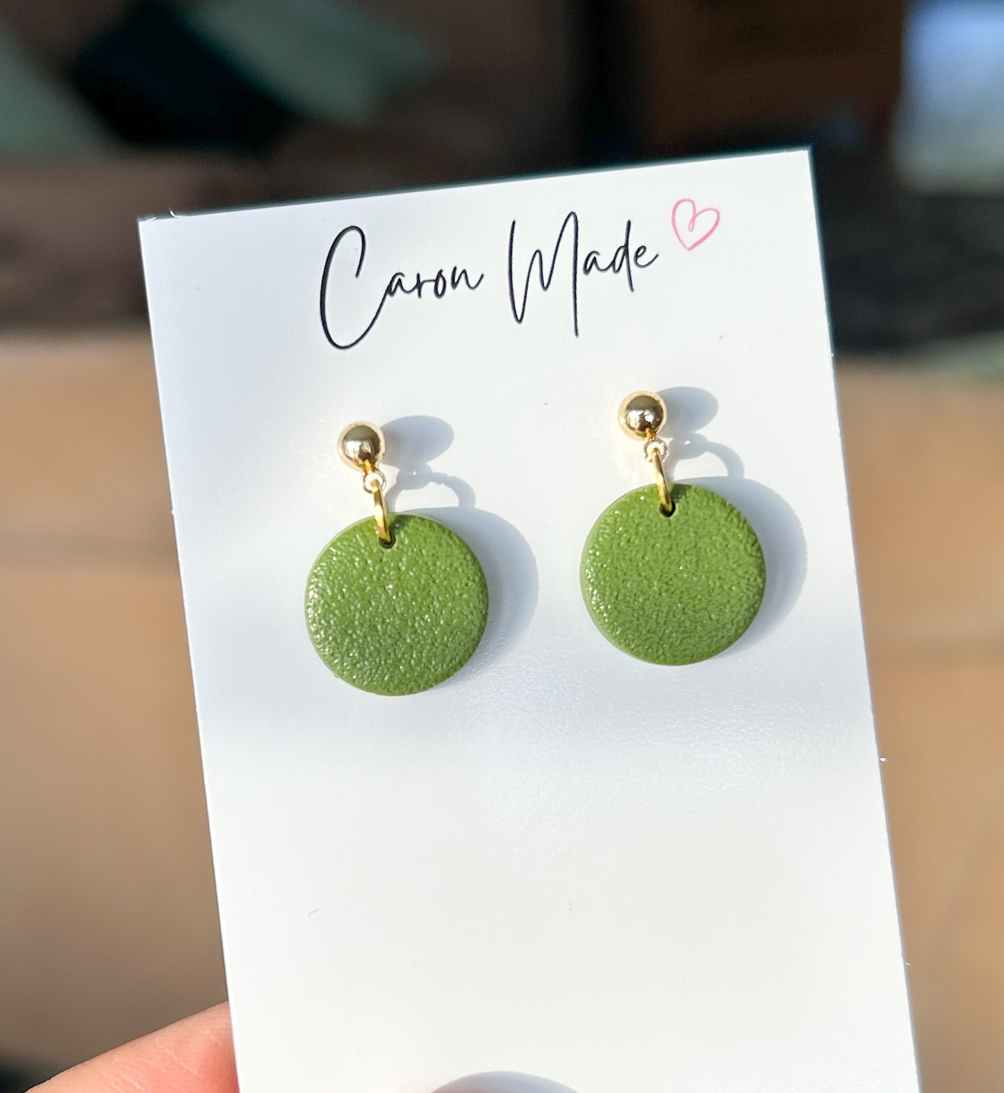 Olive green small round earrings