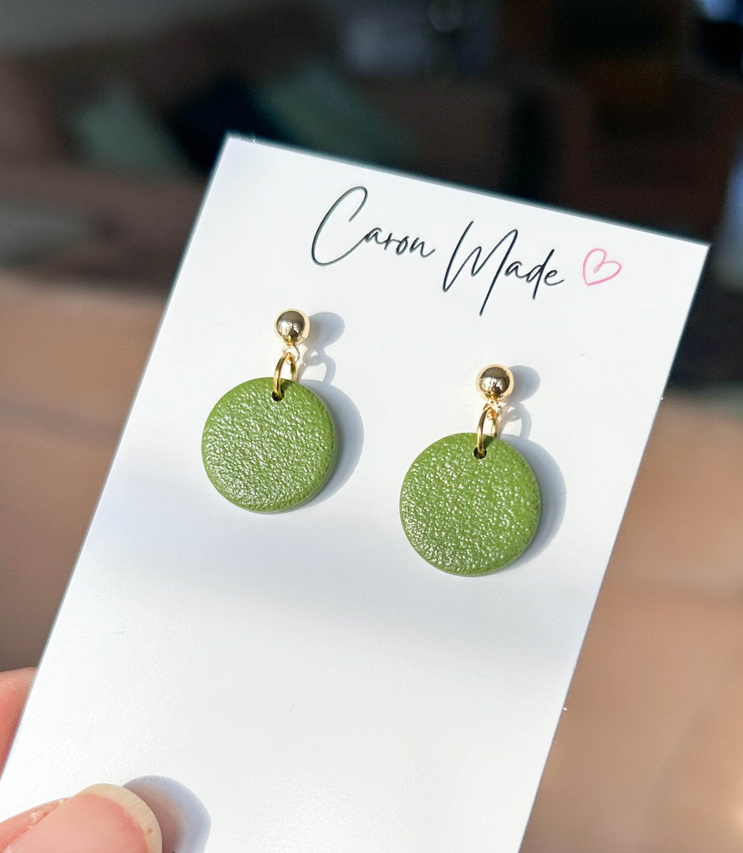 Olive green small round earrings