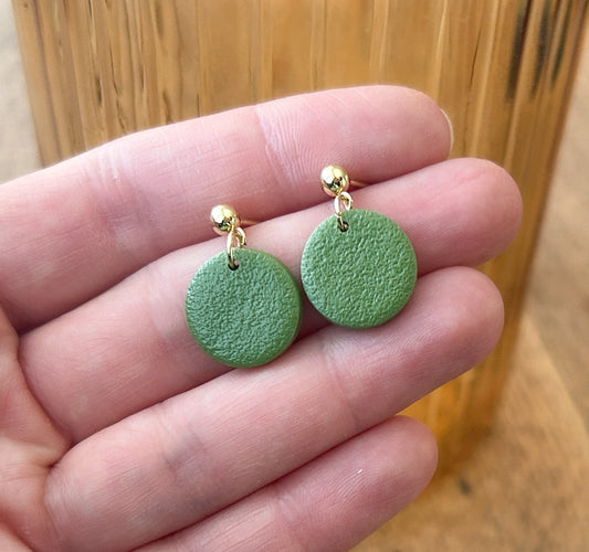 Olive green small round earrings