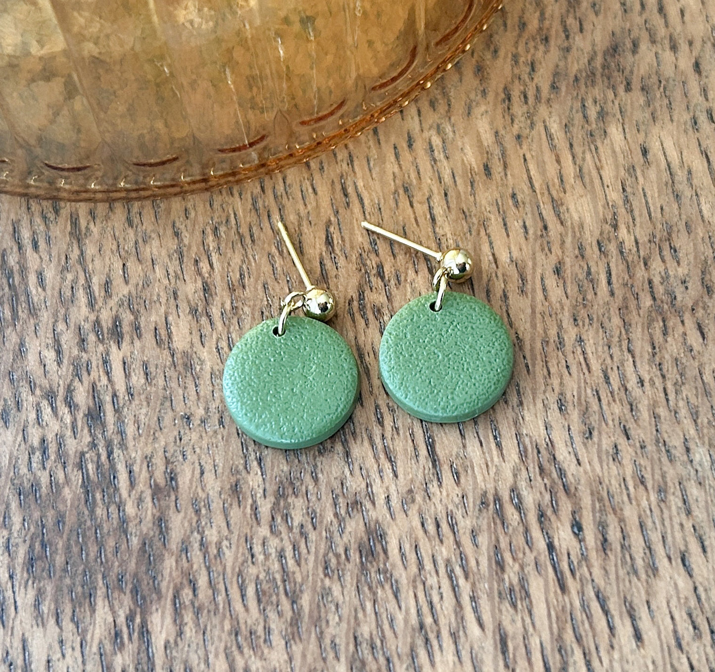 Olive green small round earrings