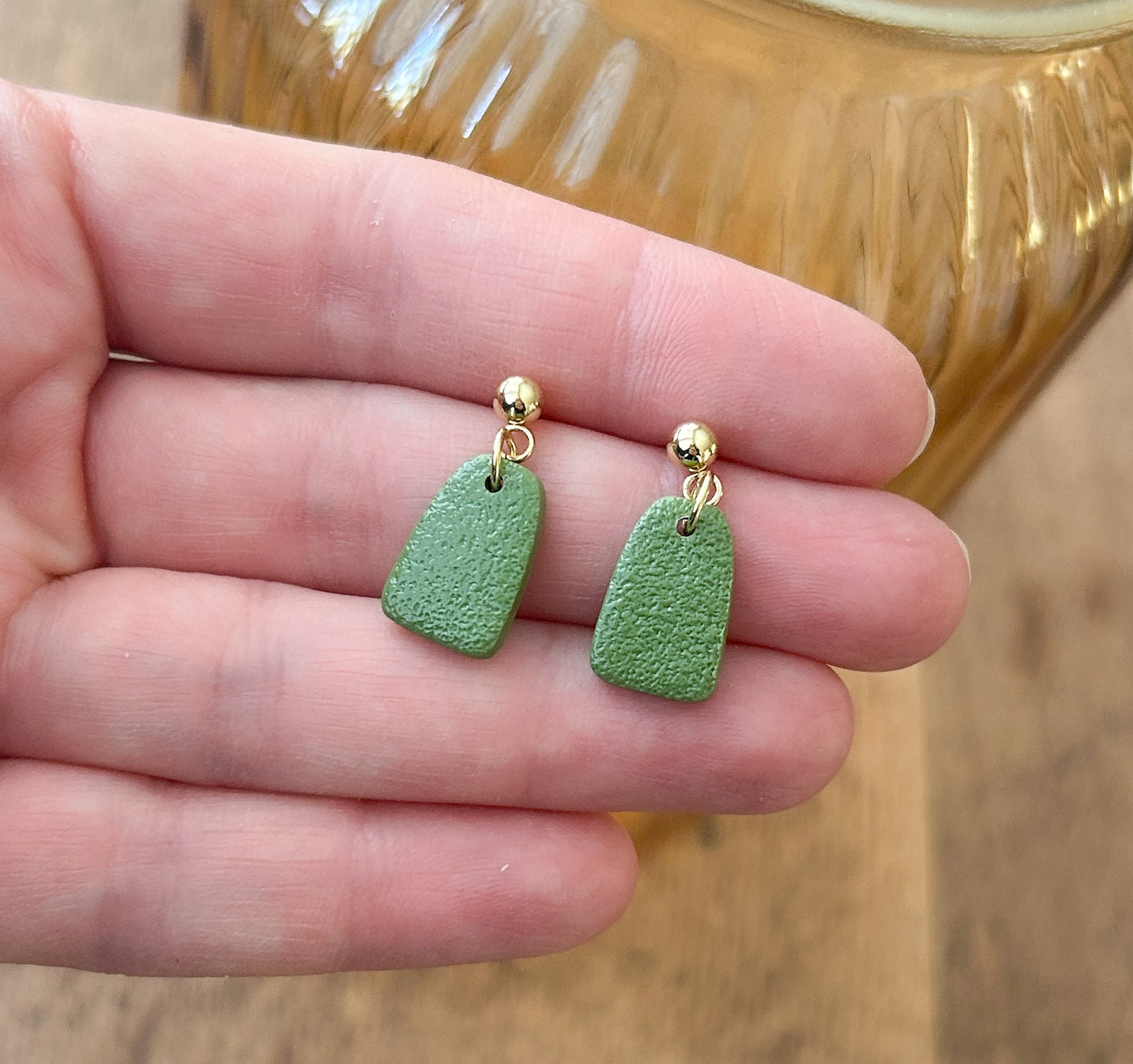 Olive green mini drop earrings
