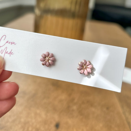 Blush pink and gold mini flower stud earrings