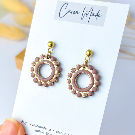 Light brown / taupe and gold small boho earrings