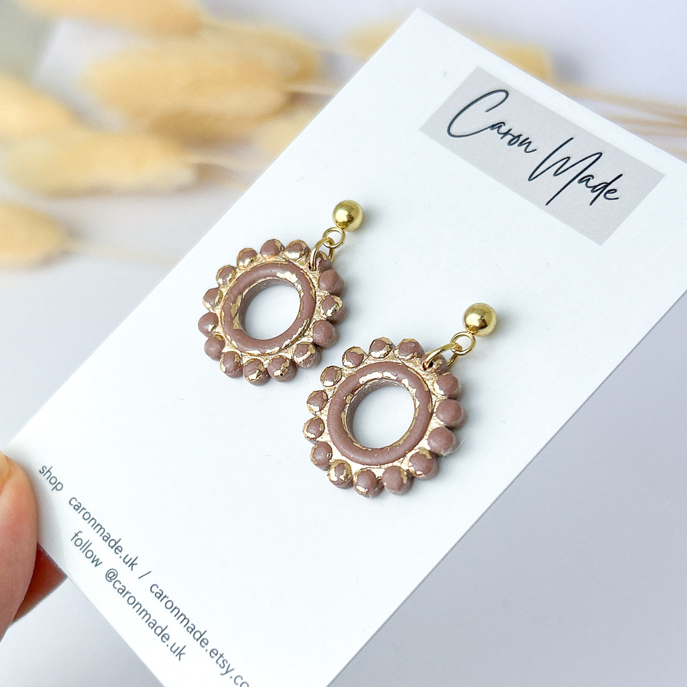 Light brown / taupe and gold small boho earrings