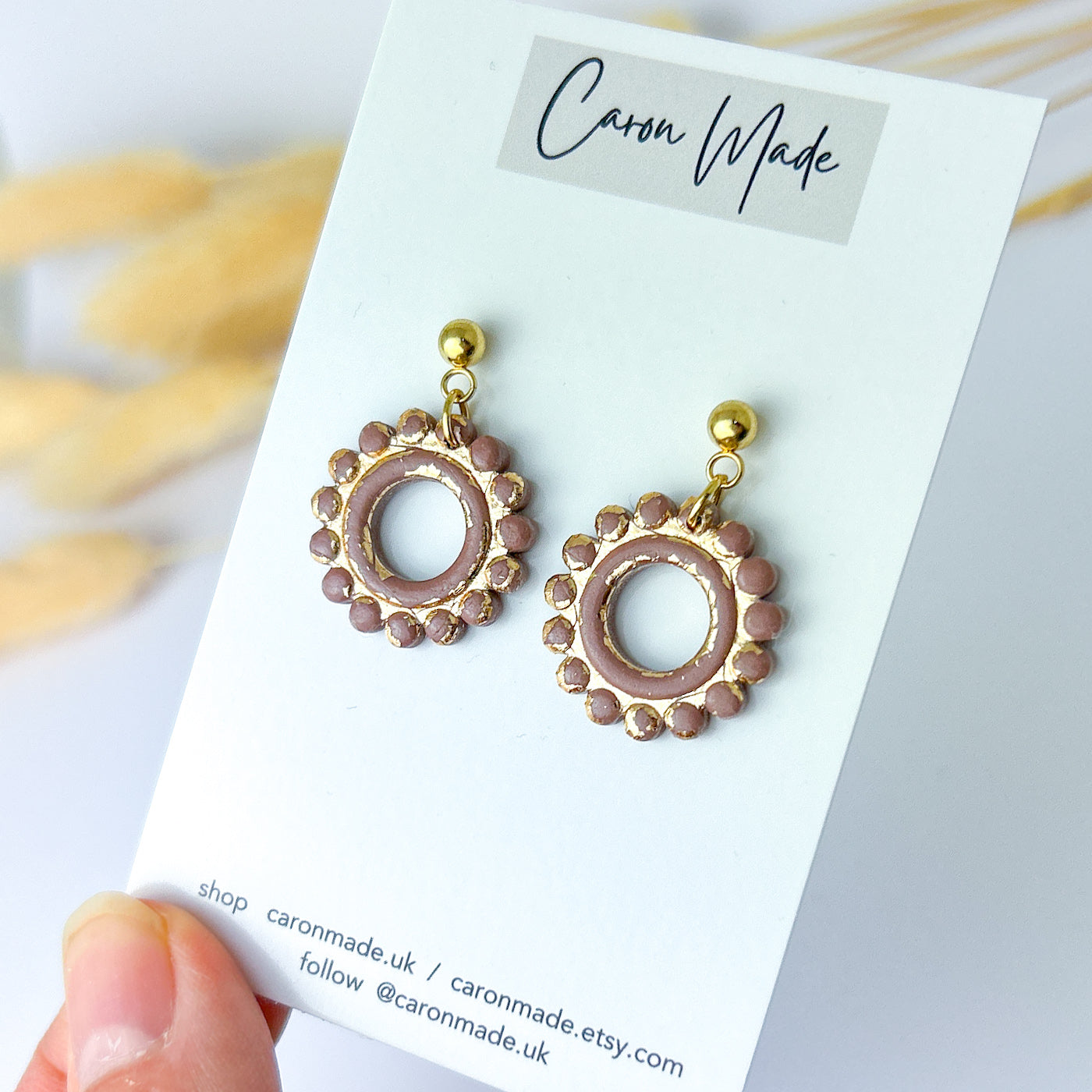 Light brown / taupe and gold small boho earrings