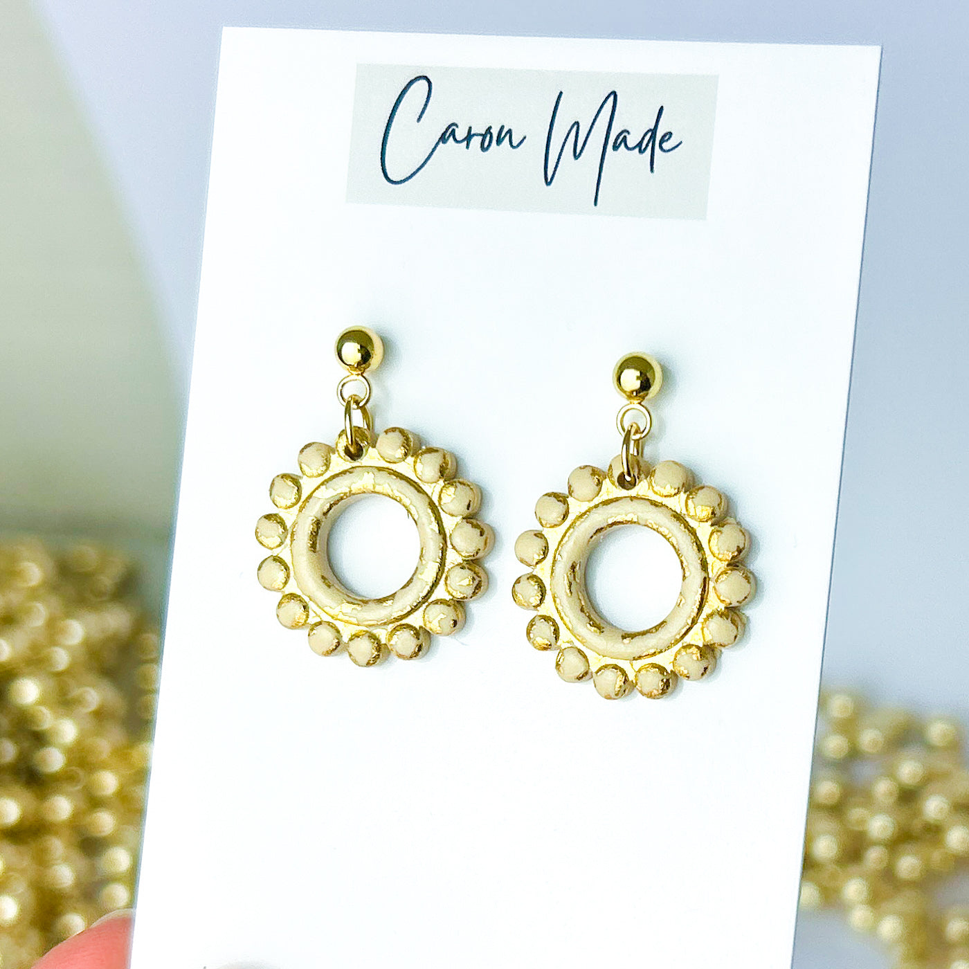 Light gold and beige small boho earrings