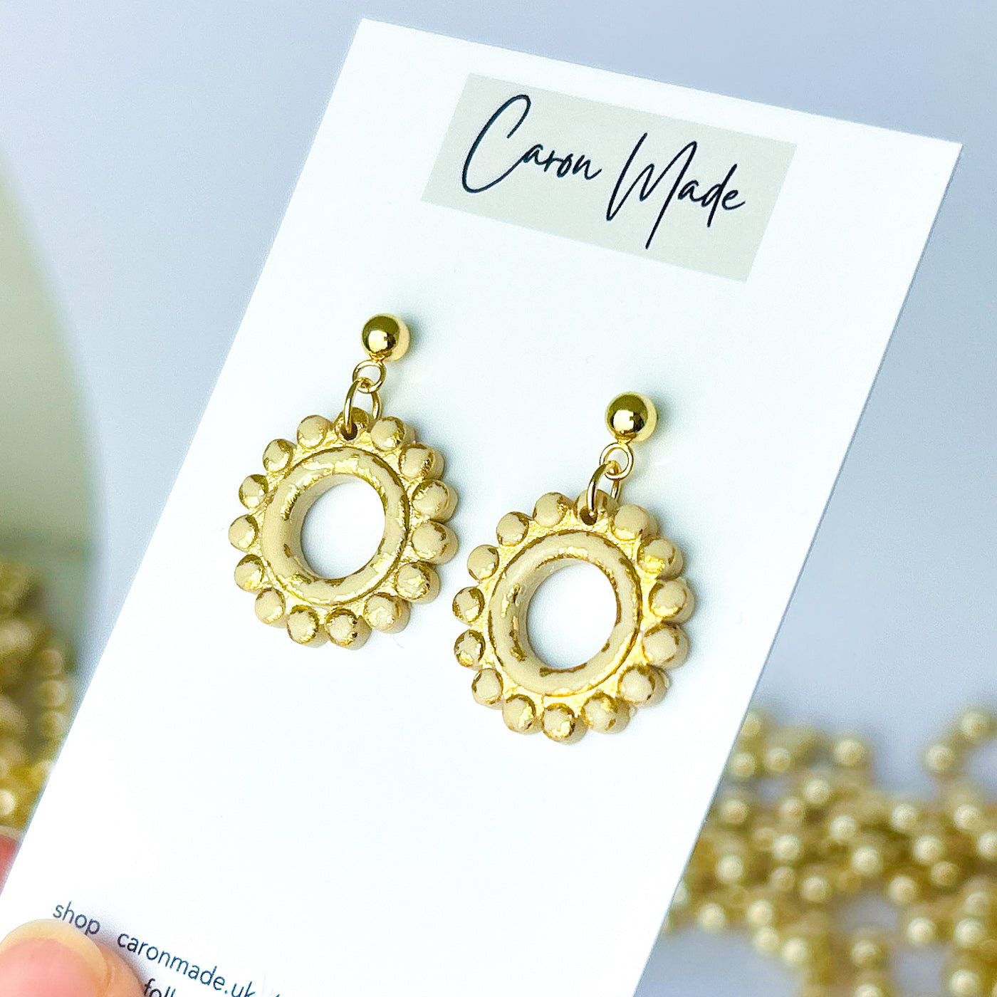 Light gold and beige small boho earrings