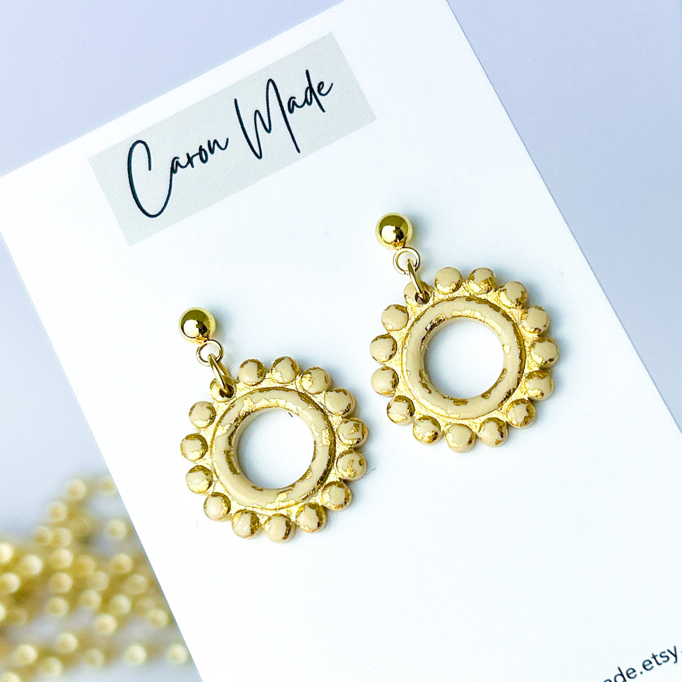 Light gold and beige small boho earrings