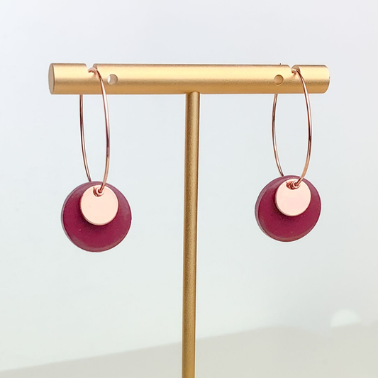Burgundy and rose gold hoops