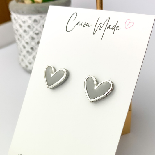 Grey and Silver heart stud earrings