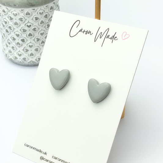 Grey heart stud earrings