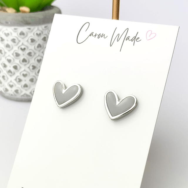 Grey and Silver heart stud earrings
