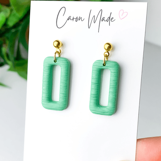 Light green rectangle earrings