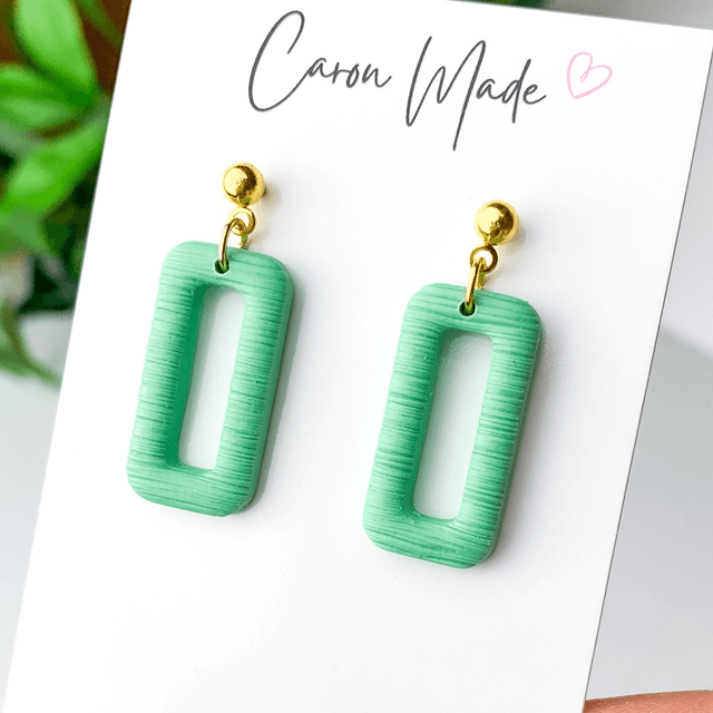 Light green rectangle earrings