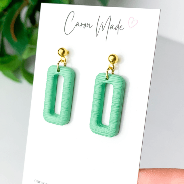 Light green rectangle earrings
