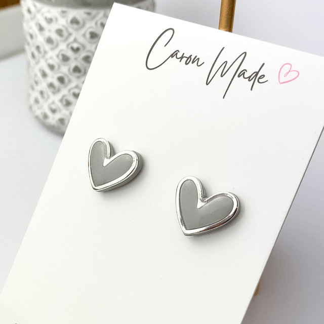 Grey and Silver heart stud earrings
