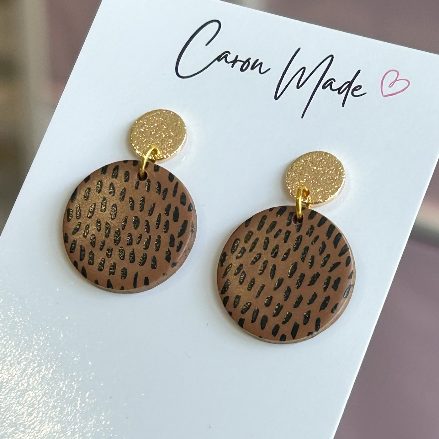 Caramel brown speckled earrings