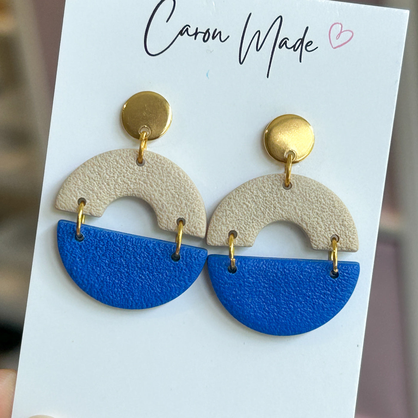 Blue and beige earrings