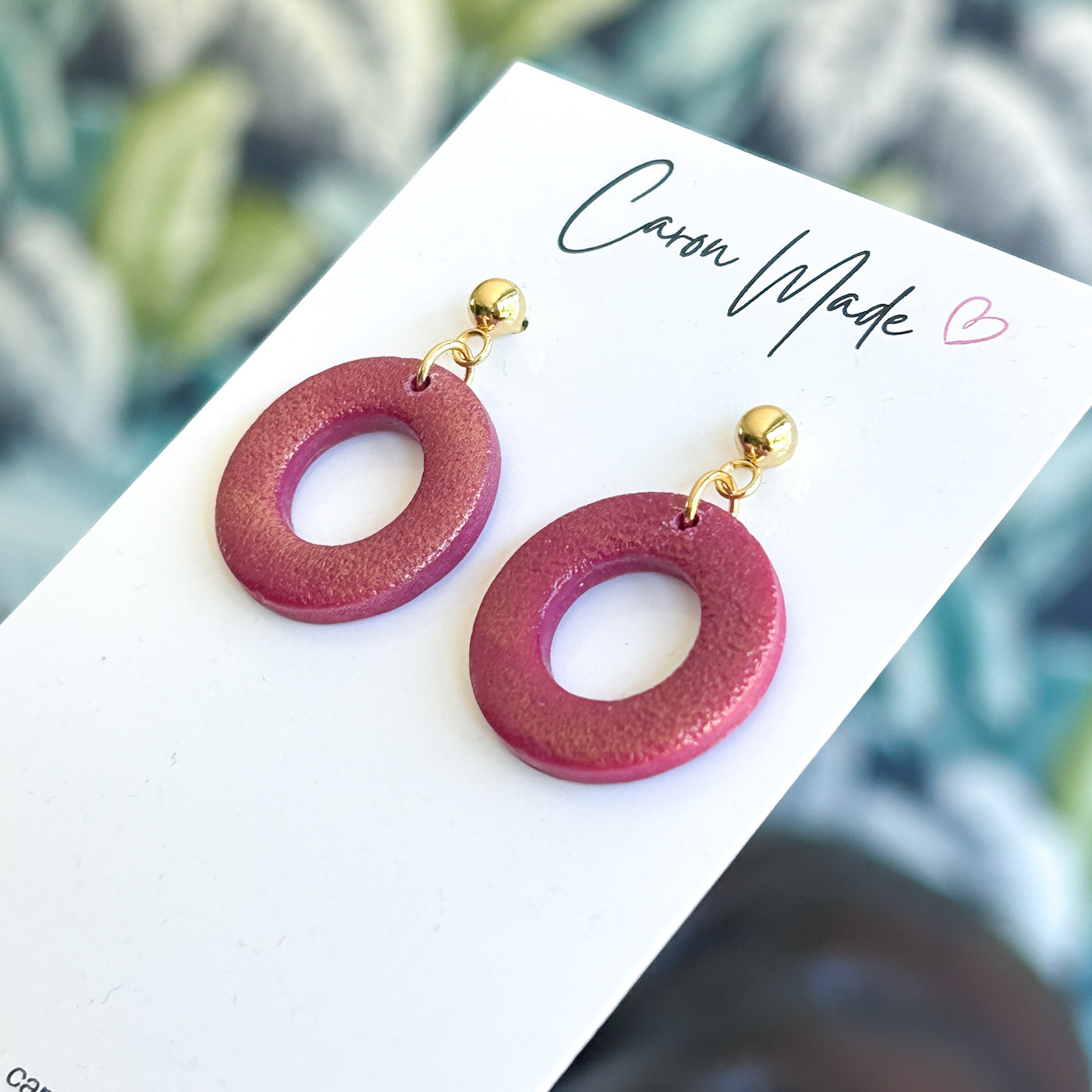 Burgundy and gold circle earrings
