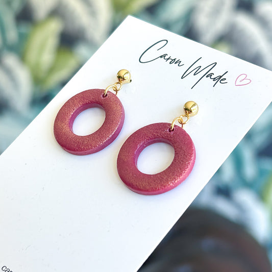 Burgundy and gold circle earrings