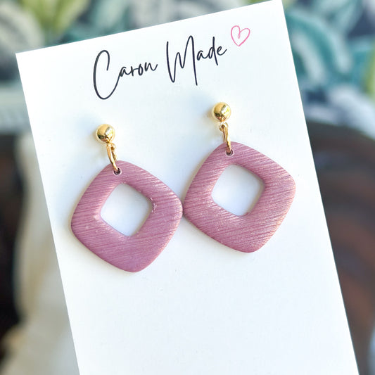 Mauve and gold geometric shape earrings